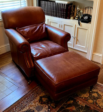 Classic Mitchell Gold + Bob Williams Leather Chair and Matching Ottoman