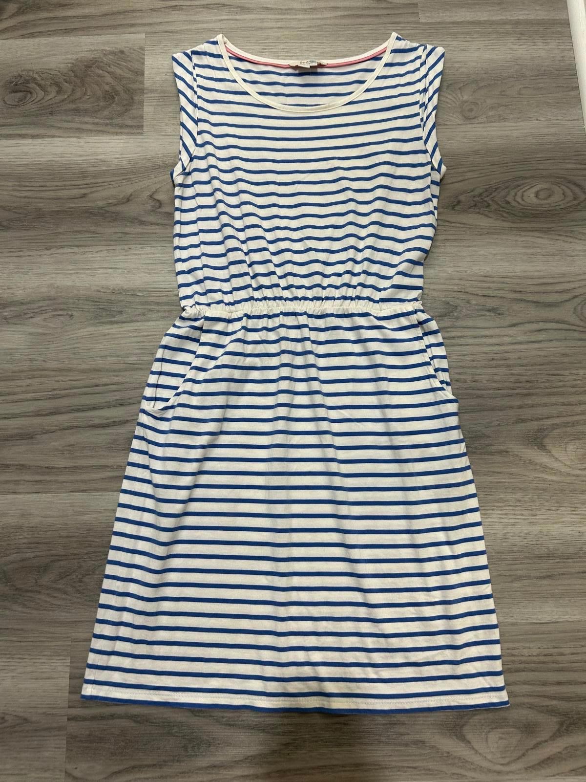 Boden Blue and White Striped Sleeveless Dress 8 Medium Nautical Pockets Cotton