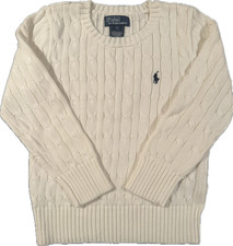 Polo Ralph Lauren Boys SZ 5 - Creamy - White Cable-knit Cotton Sweater Crewneck