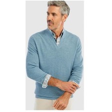 Johnnie O Belmore V Neck Sweater Mens LG Lightweight Knit Golf Seaglass Blue