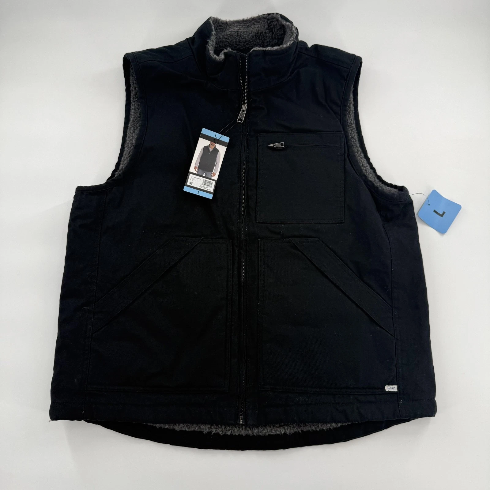 Lee Vest Mens Large Black Workwear Sherpa Lined Canvas Insulated LM35VT442