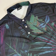 Sunday Swagger Polo Shirt Mens 3XL Tropical Print Short Sleeve Black Green