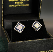 Gold Earrings 18ct White Gold Sapphire Diamond Cluster Studs 4.5g Hallmarked