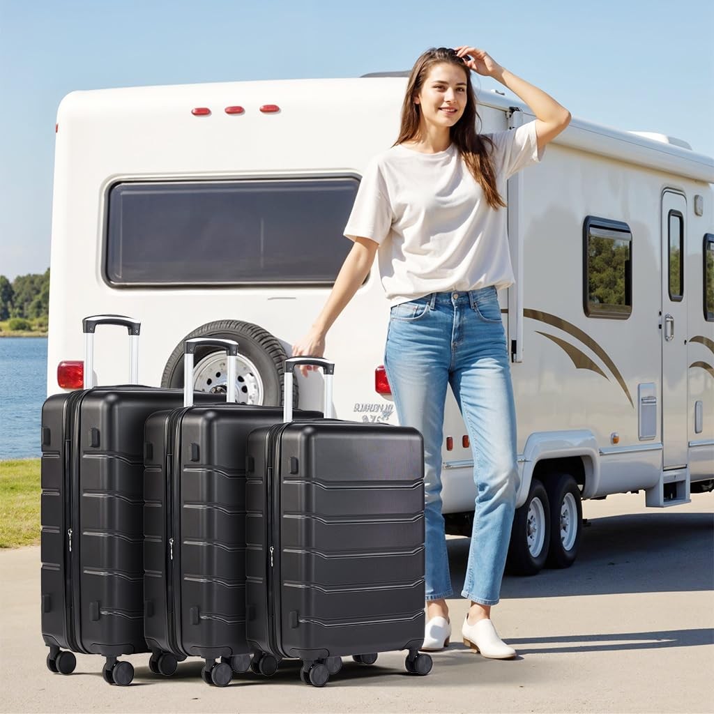 28 Inch Expandable Hardside Carry-On Luggage with Wheels & TSA Lock Black
