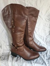 Cloudwalkers Knee High Boots Cognac Brown Womens 11W Tall Riding Boots Zip