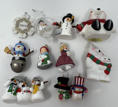 Hallmark Miniature 9 Assorted Snowman Ornaments & 2 Merry Miniatures Polar Bear