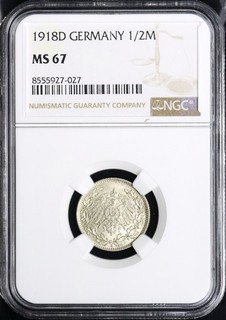 Kaiserreich 1/2 Mark 1918 D NGC MS67