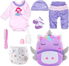 8 Pcs Reborn Baby Girl Doll Clothes Outfit Accessories with Backpack Fit for 17-