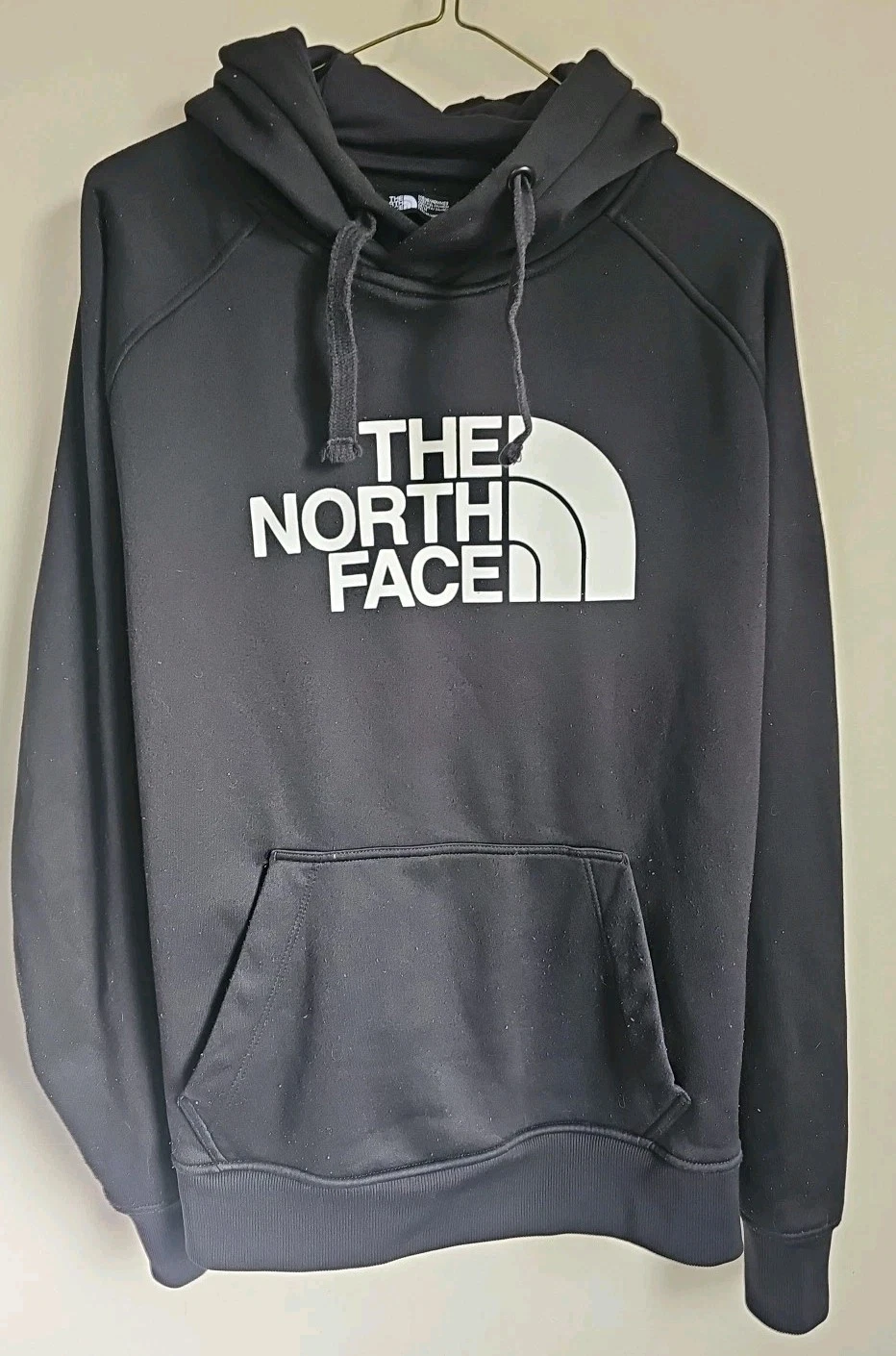 The North Face Hoodie Mens Medium Black White Pullover Sweatshirt Logo Cotton