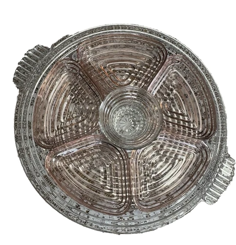 Antique “Manhattan” Depression Glass Relish Tray….  Pink And Crystal… A.H. 7 pc.