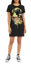 GUESS BLACK VELVET EAGLE SPARKLY GOLD SNAKE T SHIRT SHORT DRESS Size Small