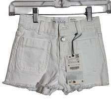 Zara Kids Girls White Marine Short High Waisted Denim Frayed Hem Size 6 5252/626