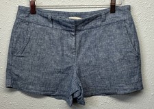 LOFT Outlet Women s Blue Linen Blend Chambray 4" Shorts Size 4 Summer Casual EUC