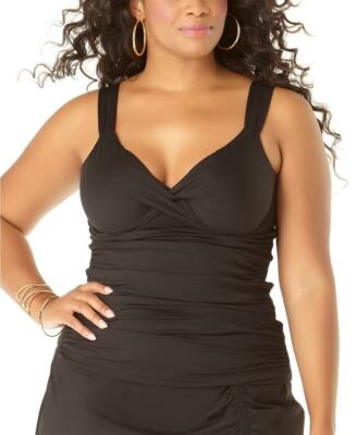 NWT Anne Cole Black Plus Twist Front Underwire High Waist Swimsuit Tankini 24W