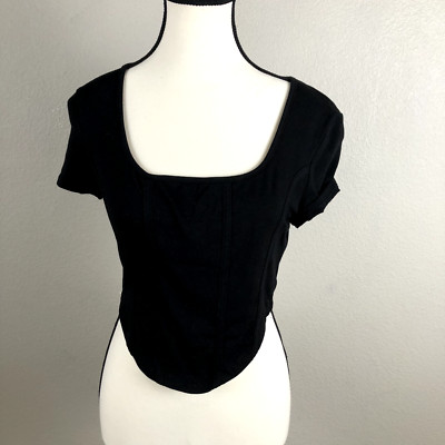 Coquette Shirt Womens M Black Cropped Lolita Nymphet Dollette Whimsygoth Gothic