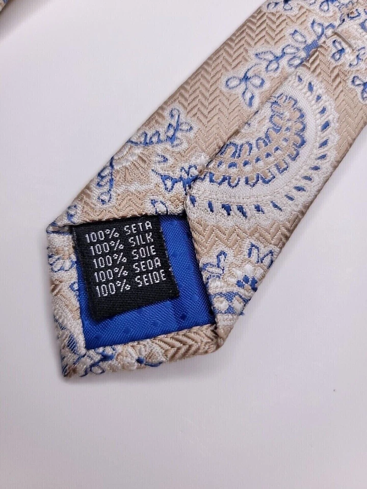 Corbata formal Tango para hombre 59"Lx3,75"W beige/azul Foto 4 de 4