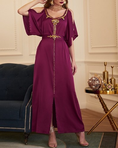 Maya Antonia luxuriös Satin Kristall Perlen atemberaubendes Maxikleid/Kaftan/Marokko - Bild 7 von 11