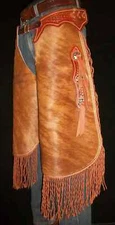 Custom Made Leather Chinks/Brindle Hair On Cowhide Chaps/Made In USA