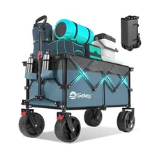 Collapsible Wagon Cart with Big All-Terrain Beach Wheels, Foldable Heavy Duty...