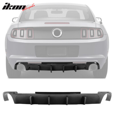 Fits 13-14 Ford Mustang V6 GT Carbon Fiber Print PP Rear Diffuser Lip W/ V2 Fin