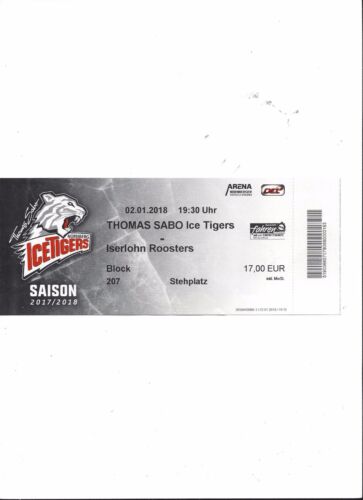LED collector ticket: EHC ICE TIGERS NUREMBERG - IEC ISERLOHN ROOSTERS 02.01.2018 - Picture 1 of 1