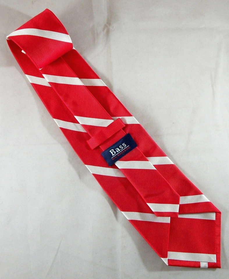 Corbata de cuello de seda jacquard rayas rojas y blancas BASS 58" de largo x 3-3/4" de ancho (E773) Foto 3 de 3