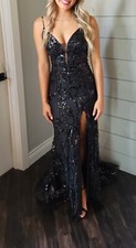 Black Sequin Corset Prom Dress Slit 4