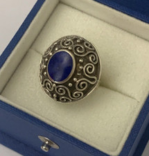 VTG SU Sterling Silver 925 Lapis Lazuli Stone Swirl Design Cocktail Ring Size 7