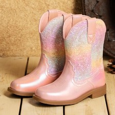 Kids Boys Girls Cowboy Boots Western Boots Mid Calf Boot Square Toe Riding Boots