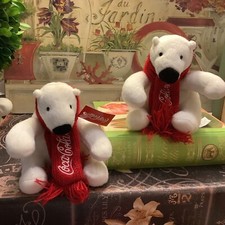  2 Coca Cola Miniature White Polar Bears w/Red Scarfs NEW/NWT FREE SHIP 