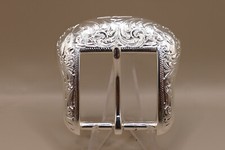 Vintage 1970s Country Western Womans Floral Engraved Cowgirl Silver Belt Buckle