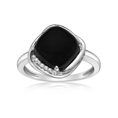 Sterlingsilber Kissen geschnitten schwarz Onyx Ring mit weißem Topas Akzent Gr. 7