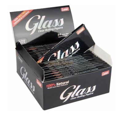 FULL BOX 24 Packs Luxe Glass CLEAR King Size Rolling Papers - 40 sheets per pack