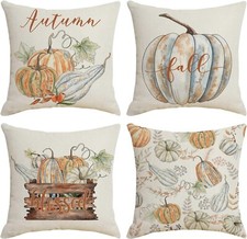 Wracra Hello Fall Throw Autumn Pumpkin Decorative Pillow Covers 18"x18" Set of 4