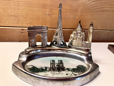 SOUVENIR DE PARIS ASHTRAY - BRONZE - 3 ERECTED MONUMENTS AND PHOTO NOTRE DAME