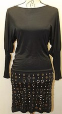 Guess By Marciano Women Little Black Dress Long Sleeve Boho Metal Beading XS