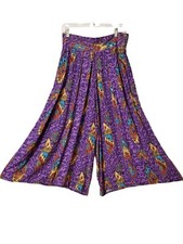 Vintage Palazzo Pants Wide Leg Graphic Design Flare Pants Culottes Capri Pants