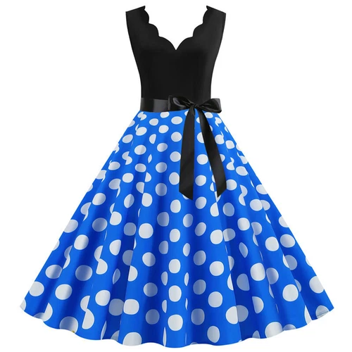 Retro Women Polka Dot 50s,60s Rockabilly Cocktail Party Swing Housewife Dress UK - Picture 45 of 62