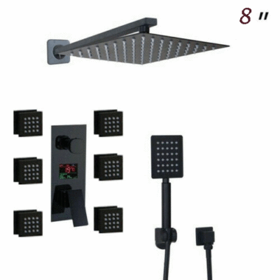 Adjustable Shower Riser Rail Kit With 8" Rainfall Shower Head,Shower Set With Handheld Shower And Shelf,Black Shower Set Suitable For Bathroom - View #12