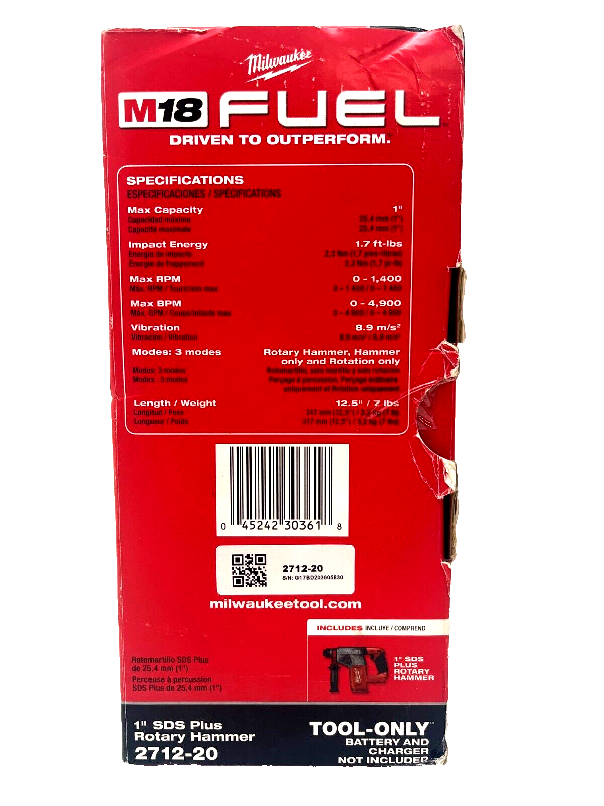 Milwaukee 271220 M18 FUEL 18V LiIon 1" Cordless Rotary Chipping