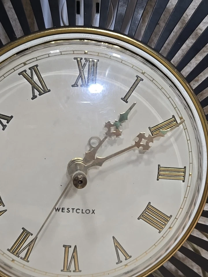 Vintage MCM 1960s Westclox Orbit Wall Clock 12” Cartwheel Brass Made USA Tested - Image 4 of 4