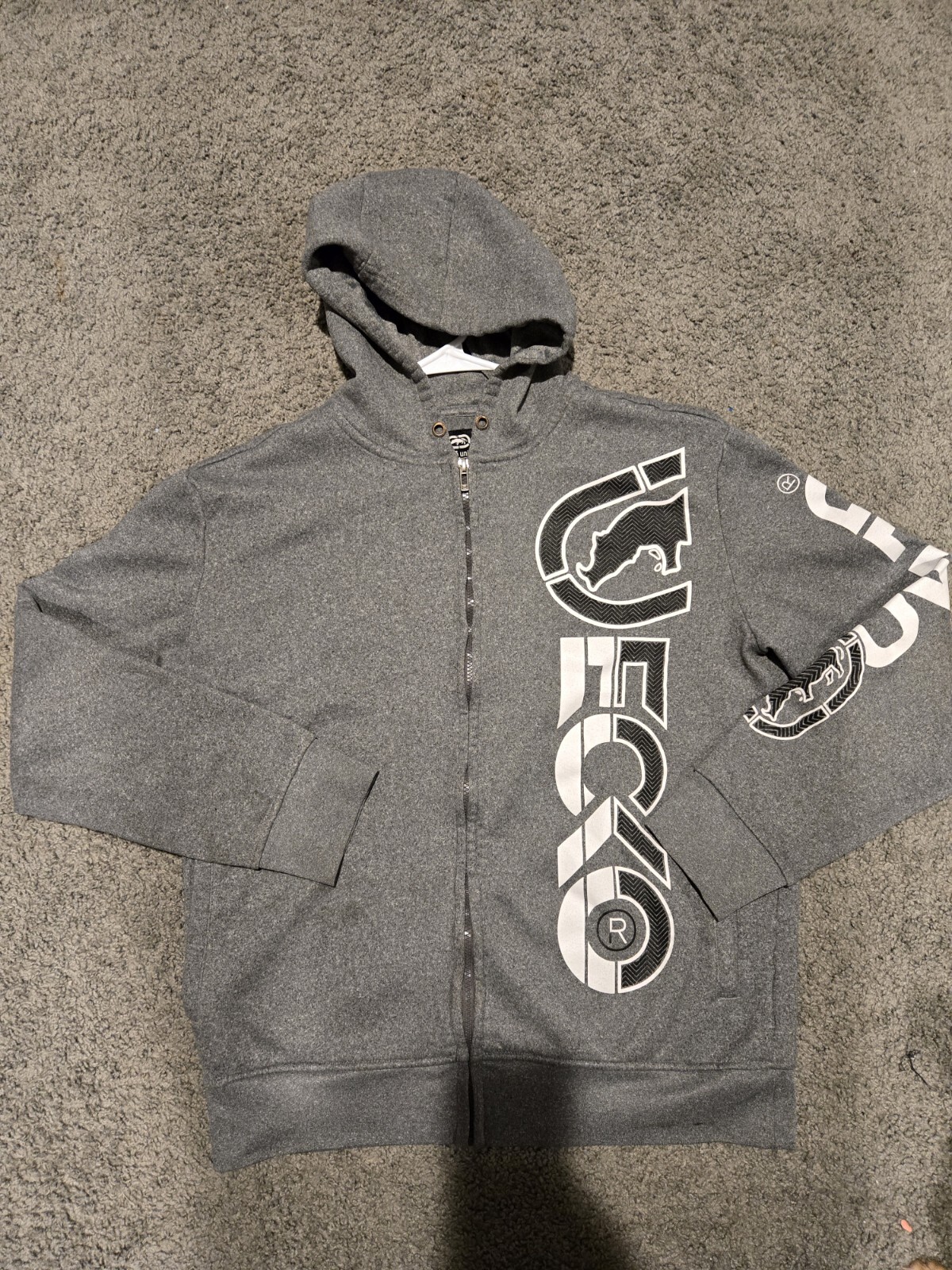 VTG Y2K Ecko Unltd Jacket Hoodie Mens XL Gray Black Rhino Logo Zip Street Skate