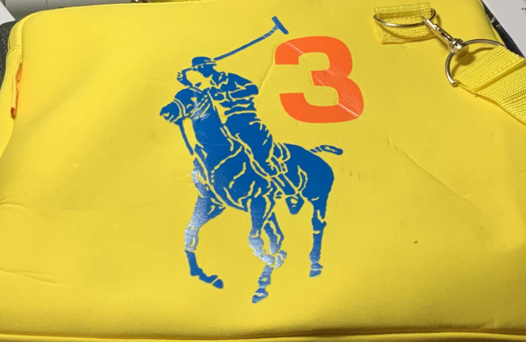 VINTAGE RALPH LAUREN BIG PONY LAPTOP BAG YELLOW CASE POLO 3 TOTE BLUE PLAYER EU