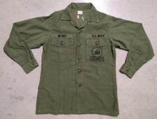 Late Vietnam War 1975 US NAVY Seabees Military Utility Shirt OG 107 15-1/2x33