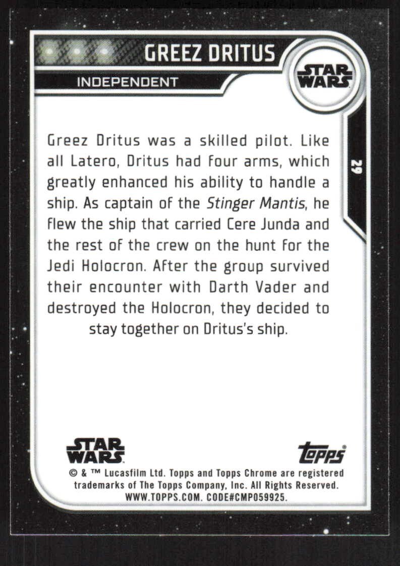 2023 Topps Chrome Star Wars Base #29 Greez Dritus | eBay