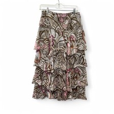 Vintage 90s Boho Floral Tiered Ruffle Midi Skirt 4 Festival Cottagecore Party