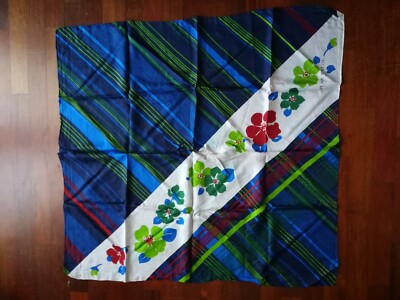 Foulard En Soie 100% Jean Patou Vintage - Motif Fleurs Rare - Occasion Avec Petites Taches