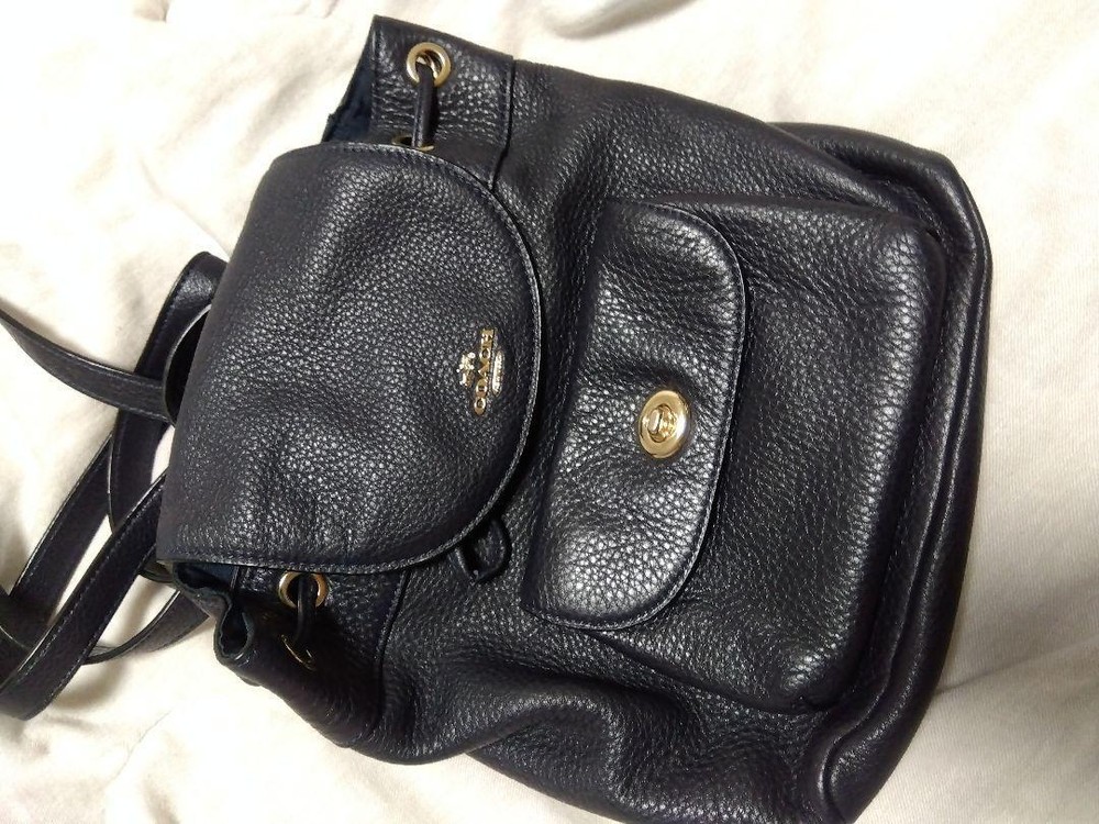 C-1 Coach Leather Shoulder Bag Navy
