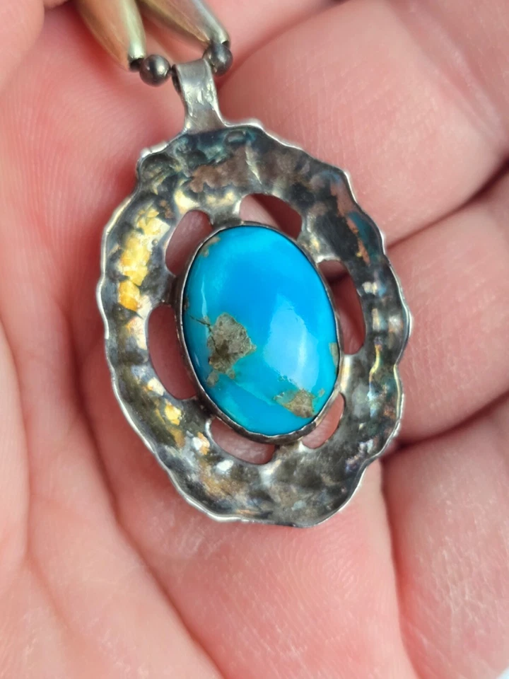 Multi-stone colorful Beaded Necklace sterling turquoise pendant 27" length - Image 4 of 4