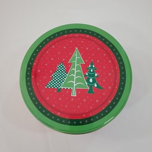 Christmas Tree Evergreens Tin for Cookies, Candy, Chocolate, Red and Green